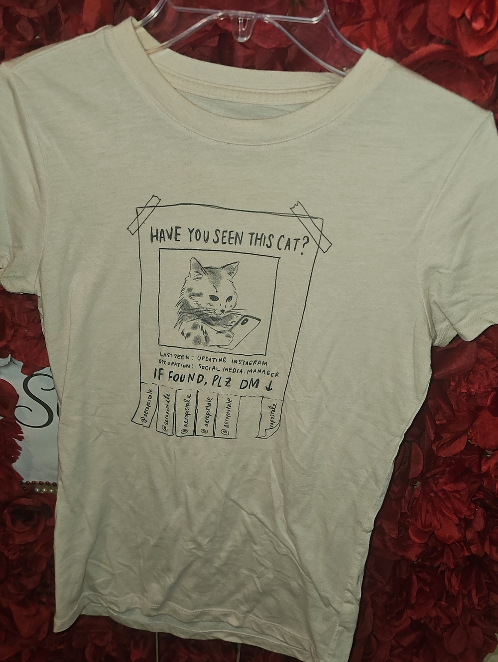 Aeropostale Pink Cat Graphic Tee - 'Have You Seen This Cat?' Size Small